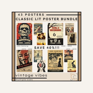 Classic Literature Poster Bundle Literary Prints High School English Classroom Vintage Movie Posters Famous Novels Popular Book Covers Art