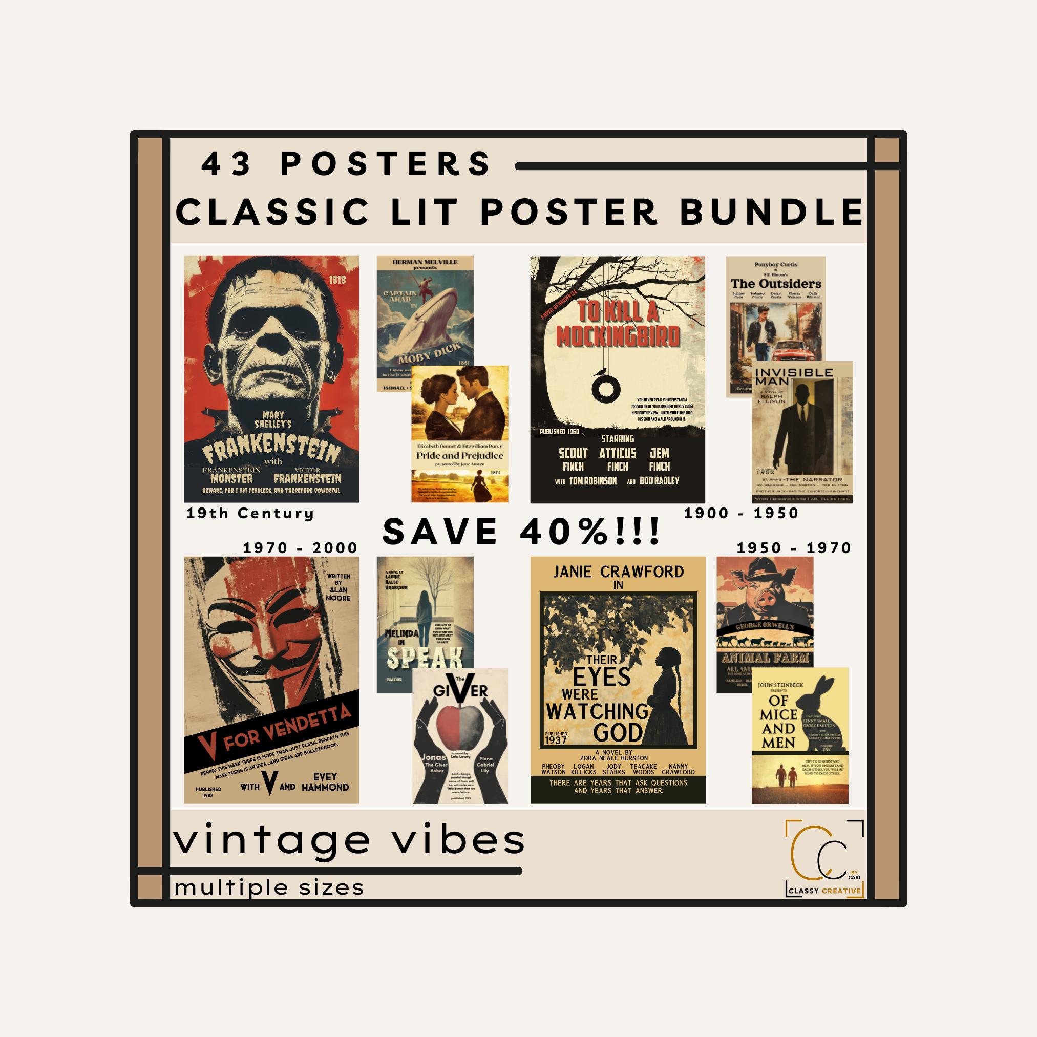 Classic Novels Poster Bundle: Vintage Movie Style Prints (Digital Download)