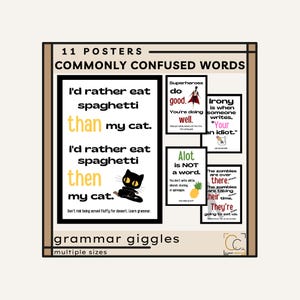 Commonly Confused Words Poster Elementary English Classroom Decor Funny Grammar Posters for Middle School