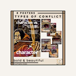 Types of Conflict Posters English Classroom Decor Story Elements Prints High School Middle School Character vs Character Plot Points