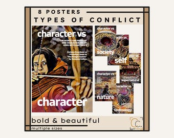 Types of Conflict Posters English Classroom Decor Story Elements Prints High School Middle School Character vs Character Plot Points