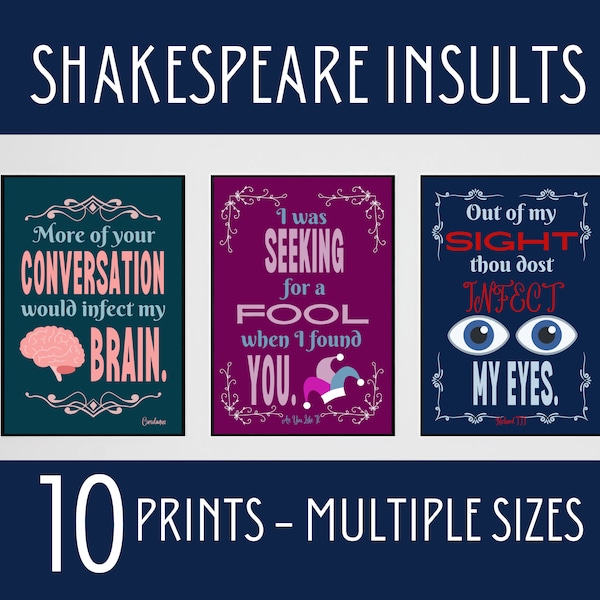 Shakespeare Posters, Shakespeare Insults, Funny Shakespeare, English Classroom Decor, High School English, English Teacher Gift, Wall Art