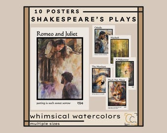 Pósters de obras de Shakespeare: Galería de arte mural de Shakespeare Obras famosas Romeo y Julieta Macbeth Hamlet Póster de Sueño de una noche de verano