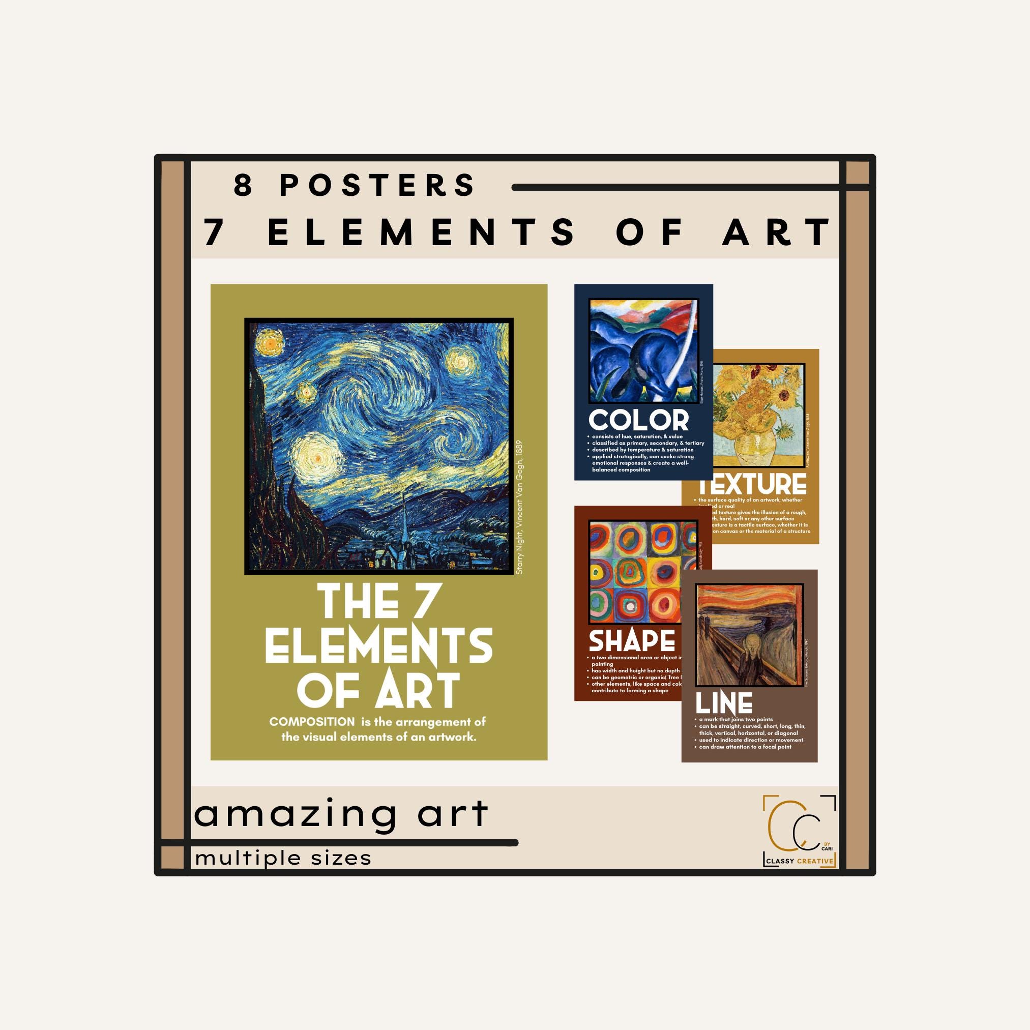 7 Elements of Art Posters Art Classroom Decor Middle School High School Art Prints Artistic Elements Art Class Bundle Visual Elements