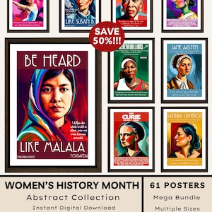 Women's History Month Poster Bundle: Famous Female Leaders Authors Scientists Athletes Inspirational Women in STEM Posters