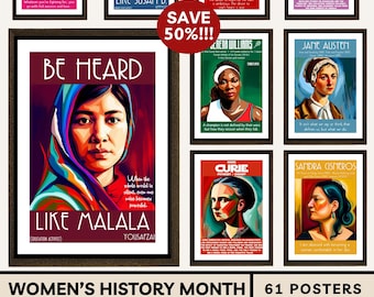Women's History Month Poster Bundle: Famous Female Leaders Authors Scientists Athletes Inspirational Women in STEM Posters