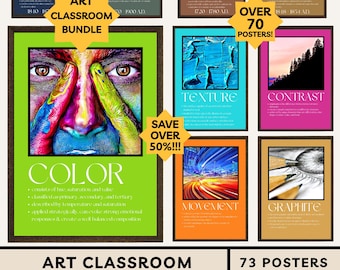 Art Classroom Poster Bundle Bundle: Zeitleiste der Kunstgeschichte, Kunstelemente, Designgrundsätze & Kunstmedien (Digitaler Download)
