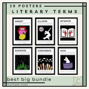 Literary Terms Poster Bundle Figurative Language Literary Devices Posters High School English Poetic Devices Middle School Decor