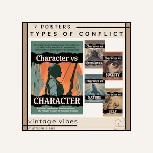 Tipi di poster sui conflitti: Poster sugli elementi della storia dell'arredamento dell'aula di inglese delle scuole superiori, struttura della scrittura creativa, termini letterari