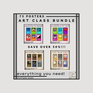 Art Classroom Bundle High School Art Classroom Decor Art History Timeline Posters Elements of Art Principles of Design Art Mediums