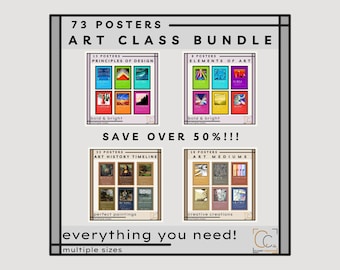 Art Classroom Poster Bundle Bundle: Art History Timeline, Art Elements, Principles of Design & Art Mediums (Digital Download)