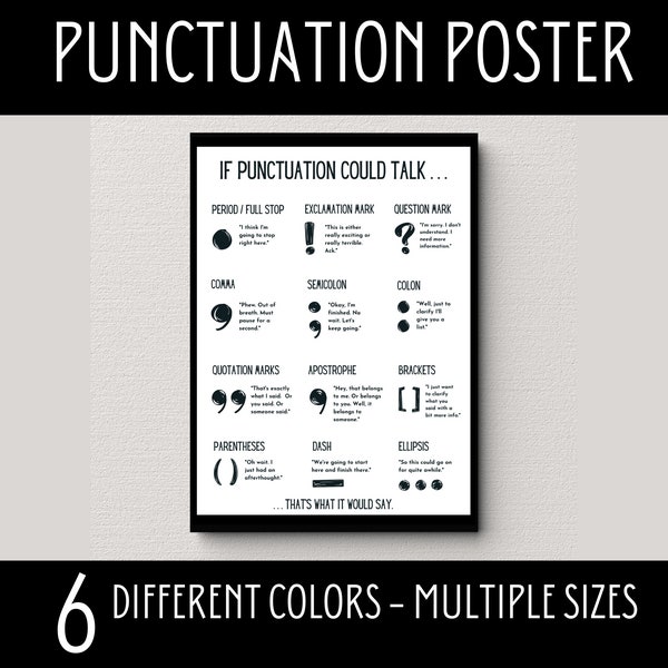 Large Punctuation Poster, English Classroom Poster, Punctuation, English Grammar Posters, Middle School, High School, Teacher Gift Ideas