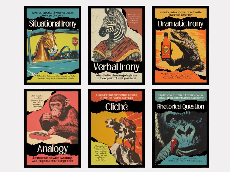 Literary Terms Poster Bundle: Figurative Language Posters Middle School ...