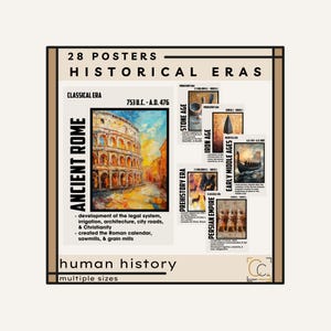 Posters om historiska epoker: Dekor för gymnasieklassrum, posterpaket med tidslinje över mänsklig historia, perioder i världshistorien bild 1