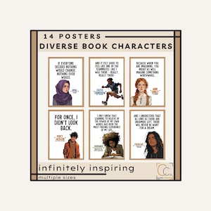 Inspiring Character Quotes Famous Literature Popular Books Diverse Characters Posters Middle School English Classroom Posters Library Art