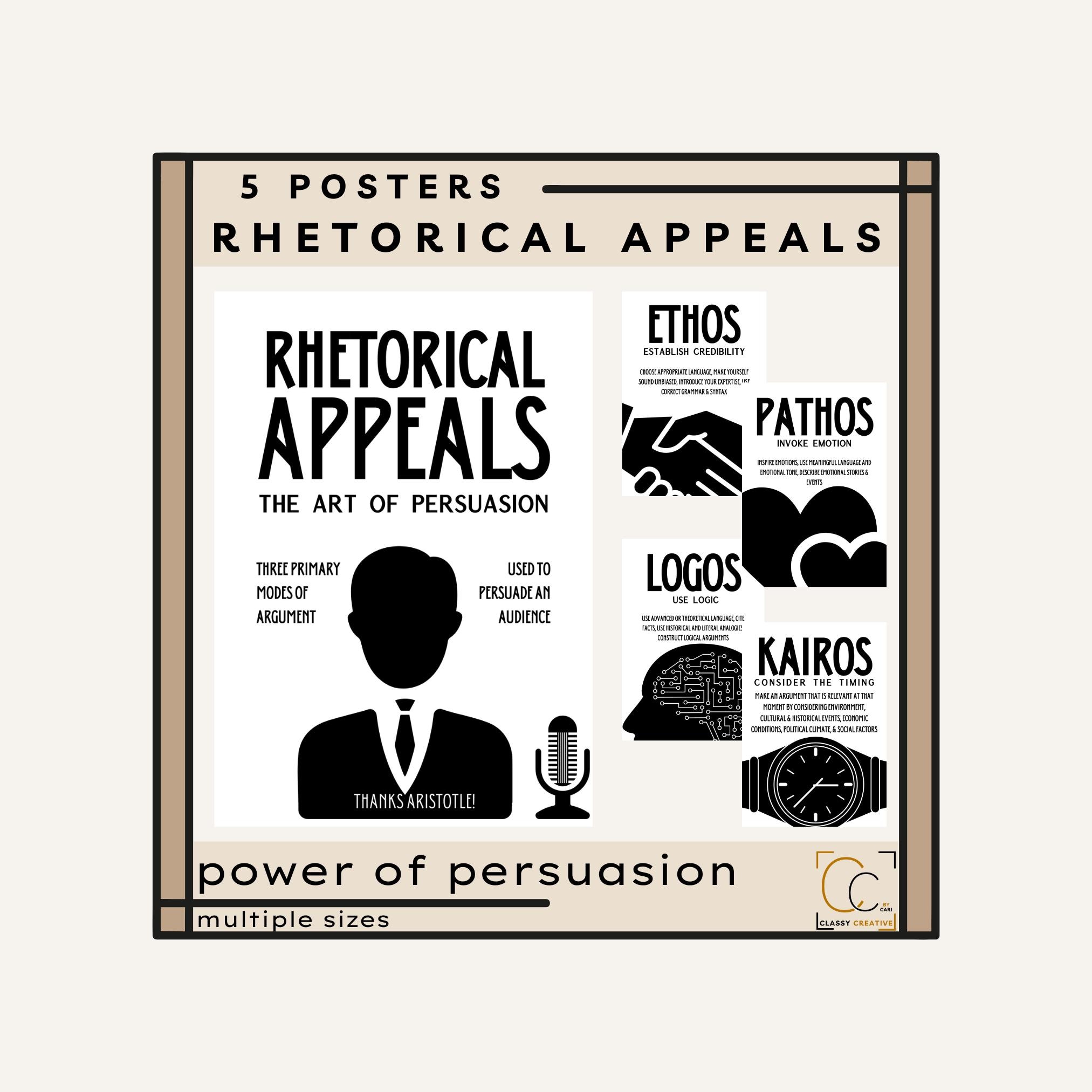 Rhetorical Appeals Posters: Ethos Pathos Logos High School English ...