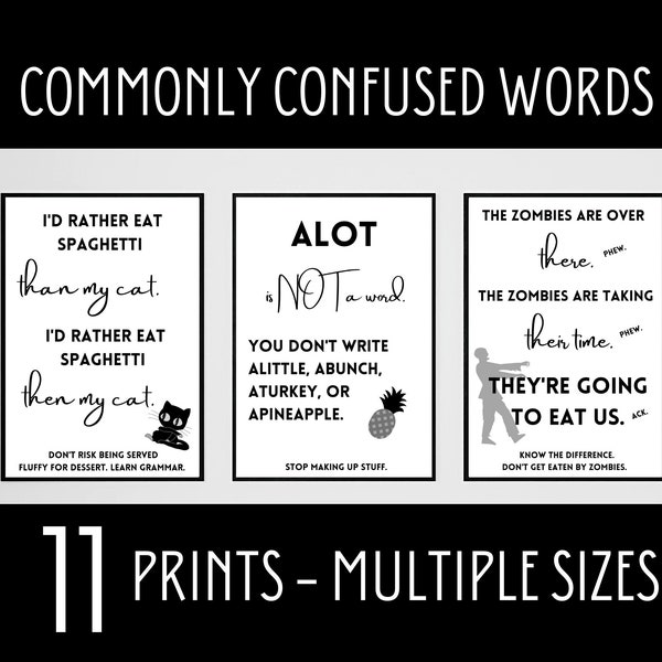 Funny Grammar Posters, Commonly Confused Words, Grammar Mistakes Posters, English Classroom Decor, Middle School, English Teacher Gift