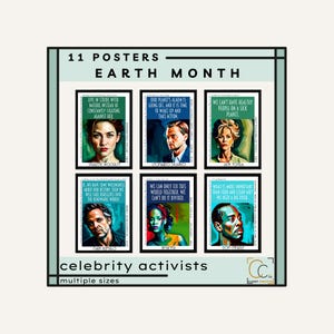 Earth Month Posters Celebrity Environmentalists Earth Month Bulletin Board Climate Change Posters Save the Earth Day Activists