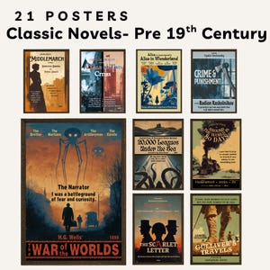Classic Novels Poster Bundle: Vintage Literature Movie Posters High School English Classroom Popular Book Covers Middle School Novels image 5