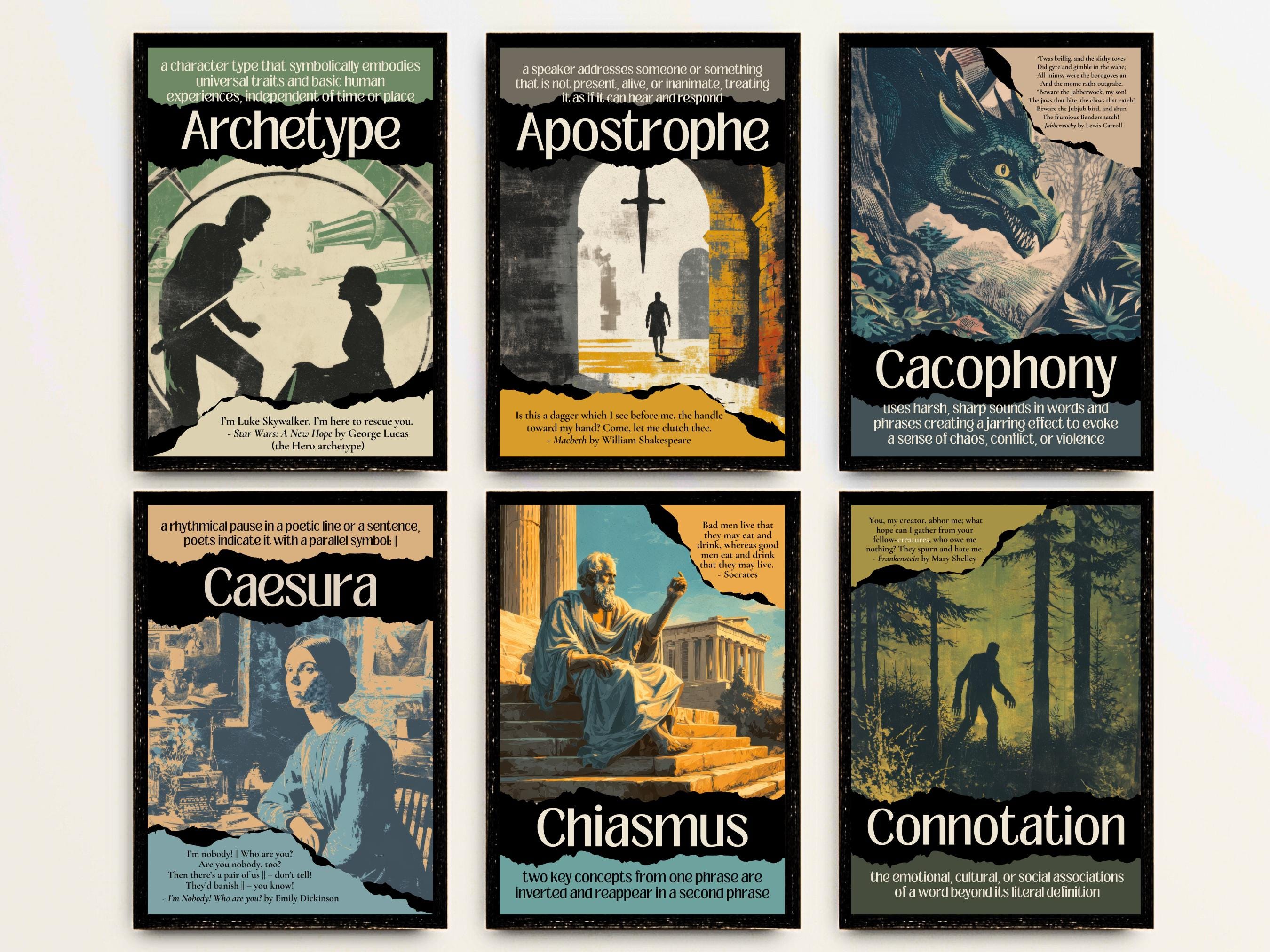 Literary Terms Poster Bundle Set 2: Vintage Figurative Language Poetic ...