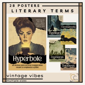 Vintage Literary Terms Poster Bundle Figurative Language Posters Literary Devices Prints High School English Classroom Poetic Devices