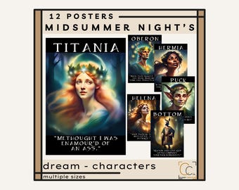 Midsummer Night's Dream Character Quote Posters: Shakespeare High School English Classroom Decor Famous Shakespeare Quotes