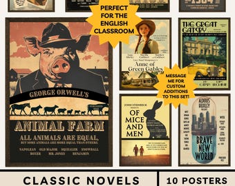 Pôsteres de Literatura Clássica: Decoração para Sala de Aula de Inglês do Ensino Médio, Capas de Livros Populares, Pôsteres de Romances Famosos, Literatura para o Ensino Fundamental II