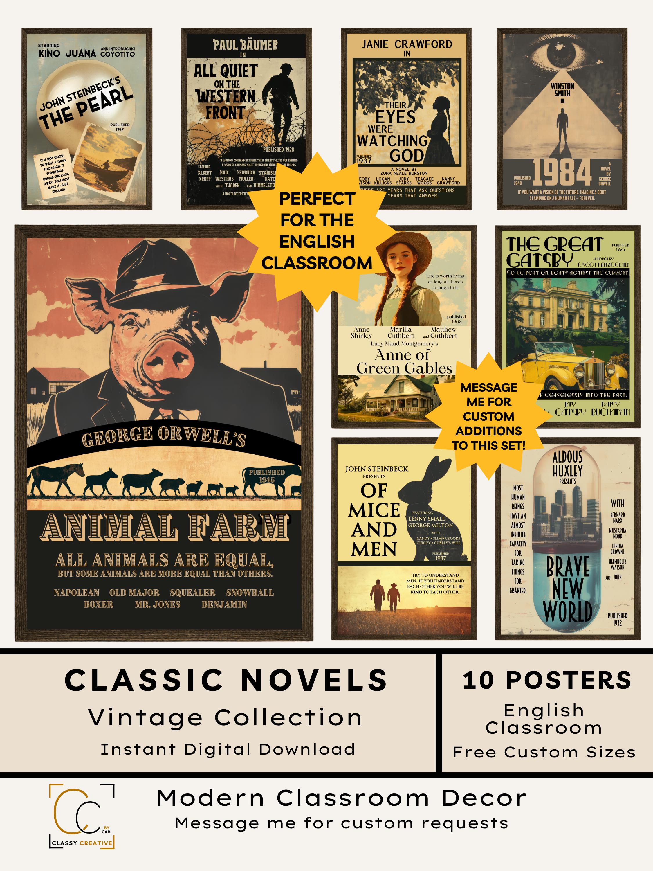 Classic Literature Posters: High School English Classroom Decor Popular ...