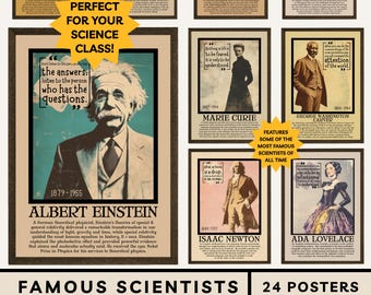 Famous Scientists Posters: Vintage Science Classroom Decor Women in STEM Scientific Discoveries Biology Chemistry Physics Bundle