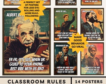 Back to School Classroom Rules Posters: Historical Figures Cringe Class Rules Classroom Management Behaviour Middle School Beginning of Year