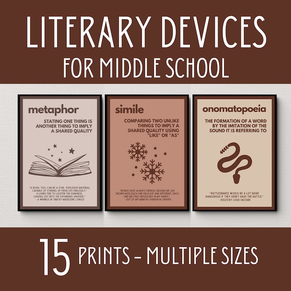 Literary Devices Posters, Middle School English Classroom Posters, Figurative Language, Literary Terms, Poetic Devices, Boho English Class