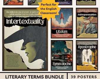 Literary Terms Poster Bundle Set 2: Vintage Figurative Language Poetic Devices Literary Devices Posters High School English Classroom Decor