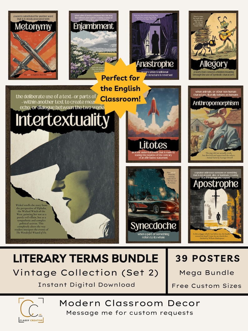 Literary Terms Poster Bundle Set 2: Vintage Figurative Language Poetic ...