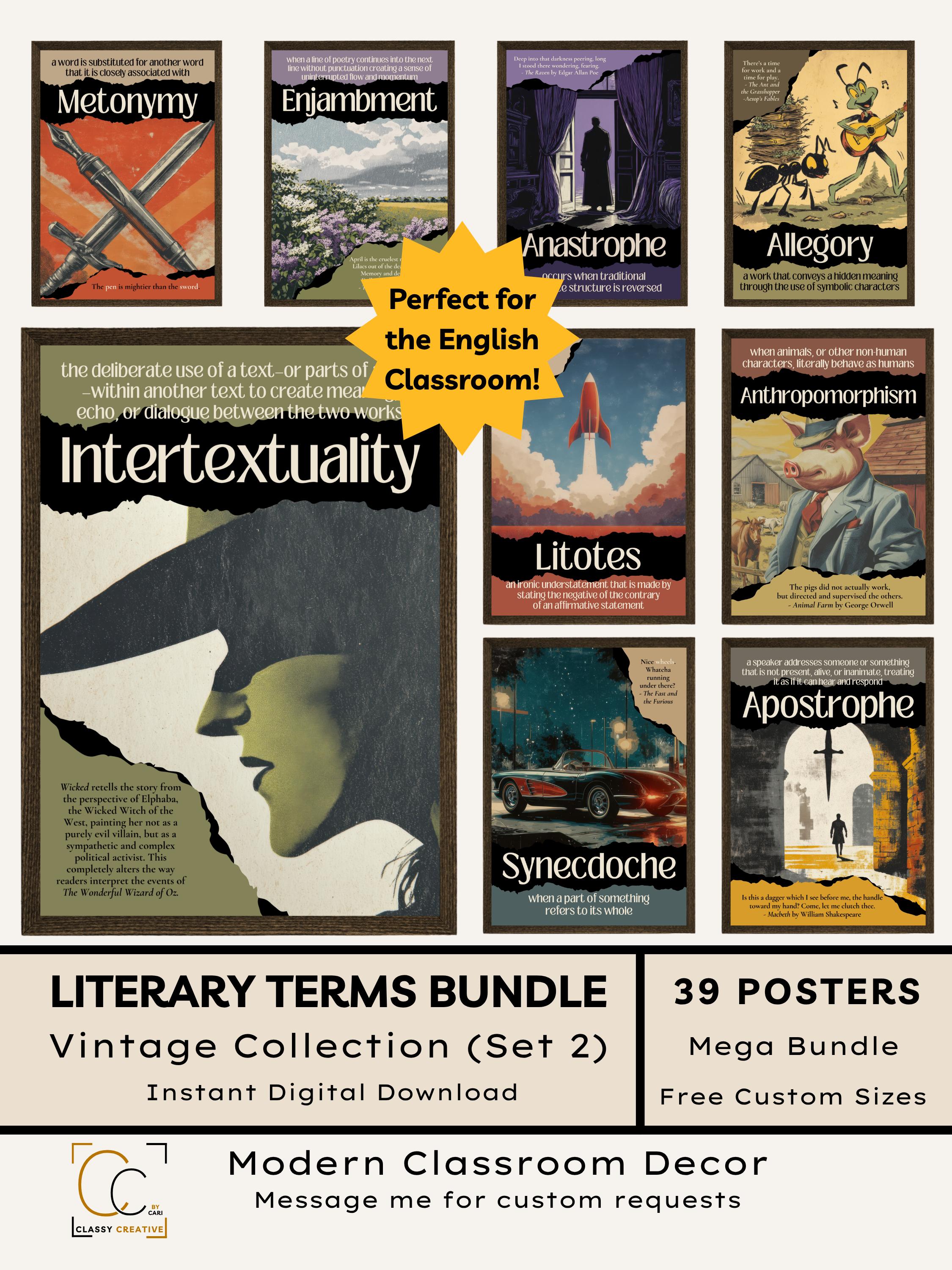 Literary Terms Poster Bundle Set 2: Vintage Figurative Language Poetic ...
