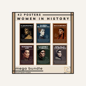 Women in History-posterbundel Middelbare school Geschiedenis Klaslokaal Decor Maand vrouwengeschiedenis Beroemde historische vrouwelijke leiders
