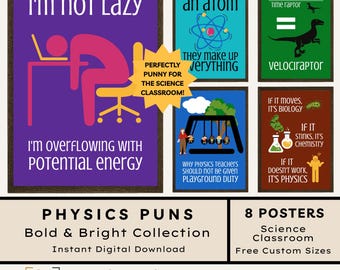 Physics Puns Posters: Funny Science Classroom Poster High School Science Jokes