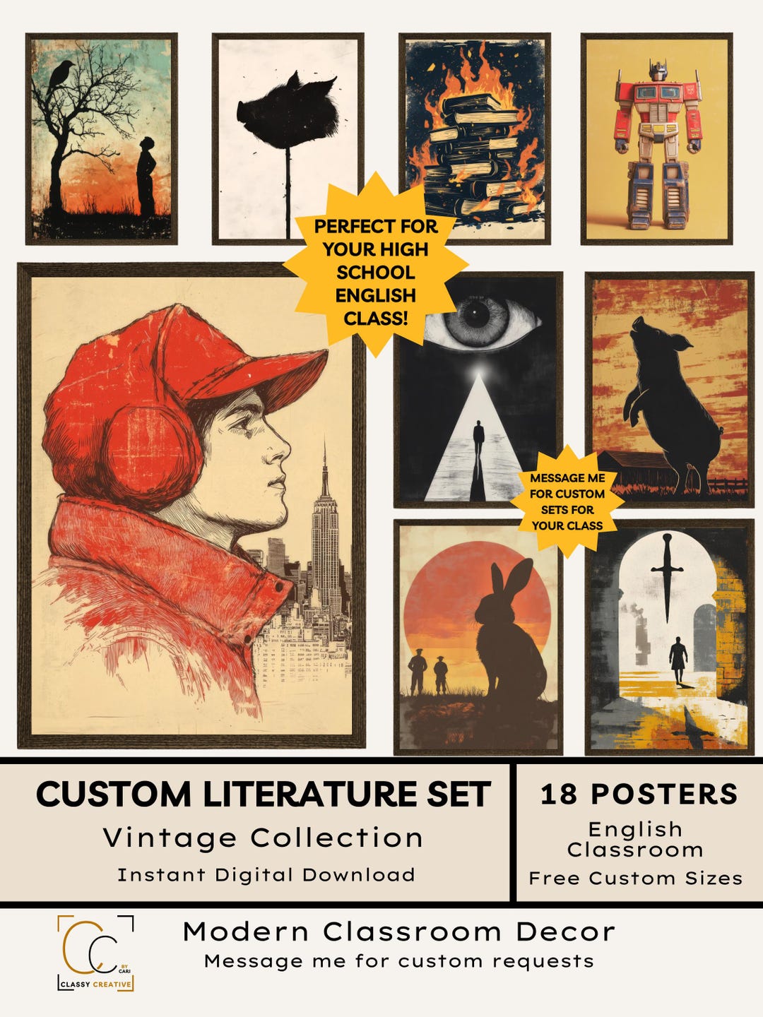 Custom Literature Poster Bundle: High School English Classroom Gallery ...