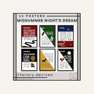 A Midsummer Night&#39;s Dream Quotes Literary Devices Shakespeare Figurative Language English Classroom Decor High School English Wall Art