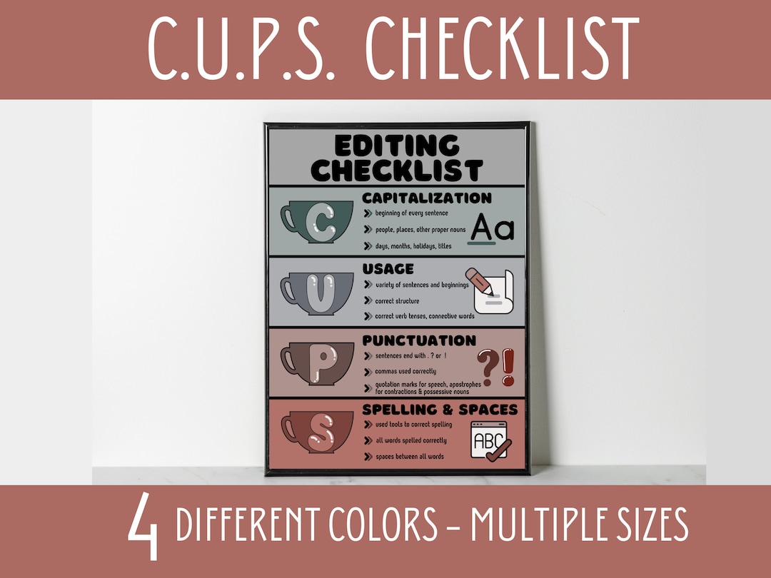 CUPS Editing Checklist Editing Anchor Poster Middle School Etsy
