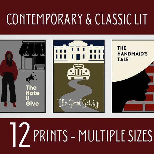 Literary Prints, Library Poster, Classic Literature, Contemporary Novel, High School English Classroom Decor, English Teacher Gift, Wall Art