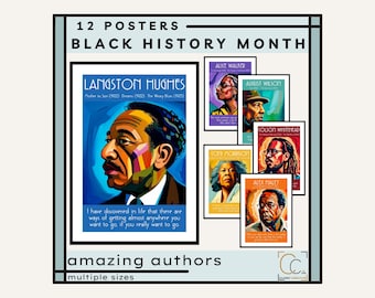 Carteles del Mes de la Historia Afroamericana: Autores afroamericanos, decoración para aulas de inglés, escritores negros famosos y novelistas.