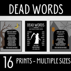 Dead Words Posters, Middle School Writing, English Classroom Decor, Synonyms, Middle School Posters, English Teacher Gift, Halloween Decor