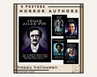 Horror Authors Poster Set: Gothic Classroom Halloween Decor, High School Halloween Classroom Posters, Scary Authors (Digital Download)