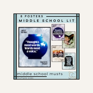 Middle School Contemporary Literature Posters Popular Middle School Books YA Library Posters English Classroom Decor Middle School Wall Art