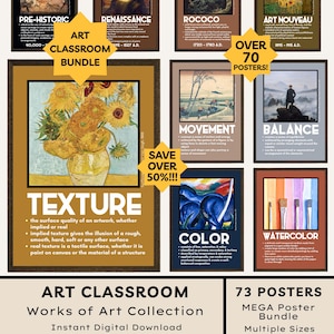 Art Classroom Poster Bundle: Famous Paintings Art History Timeline Elements of Art Principles of Design Artistic Mediums