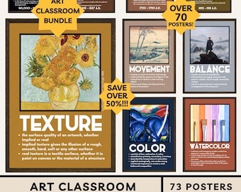 Art Classroom Poster Bundle: Famous Paintings Art History Timeline Elements of Art Principles of Design Artistic Mediums