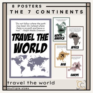 7 Continents Posters Geography Classroom Decor Middle School Social Studies Boho Travel Prints World Travel Poster Country Maps