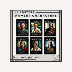 Hamlet Characters Hamlet Quotes Shakespeare Wall Art Hamlet Posters English Classroom Posters High School English Shakespeare Decor