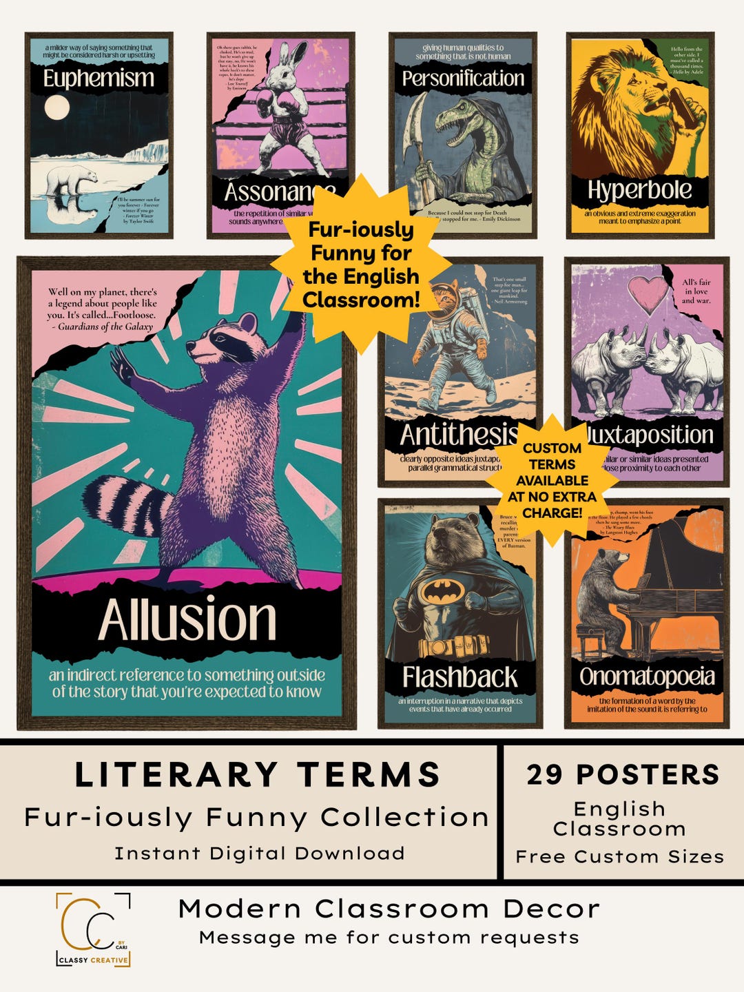 Literary Terms Poster Bundle: Figurative Language Posters Middle School ...