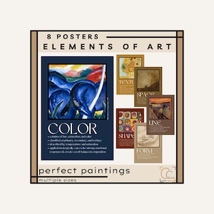 Elemente der Kunstposter: Kunstklassenzimmer Poster Maltechniken Künstlerische Struktur Skulptur Farbe Textur Form Linie Form